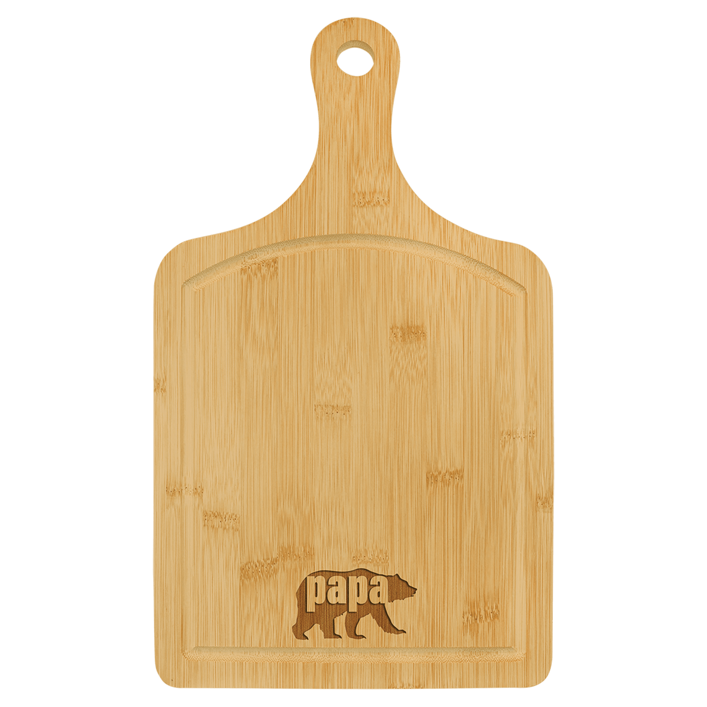 Custom Bamboo Paddle Shaped Cutting Board with Drip Ring