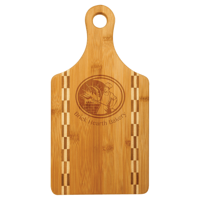 Custom Paddle Shaped Bamboo Cutting Board with Butcher Block Inlay