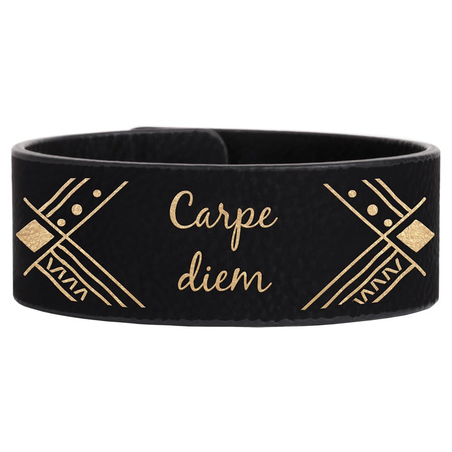 Personalized Black/Gold Leatherette Cuff Bracelet - Leatherette