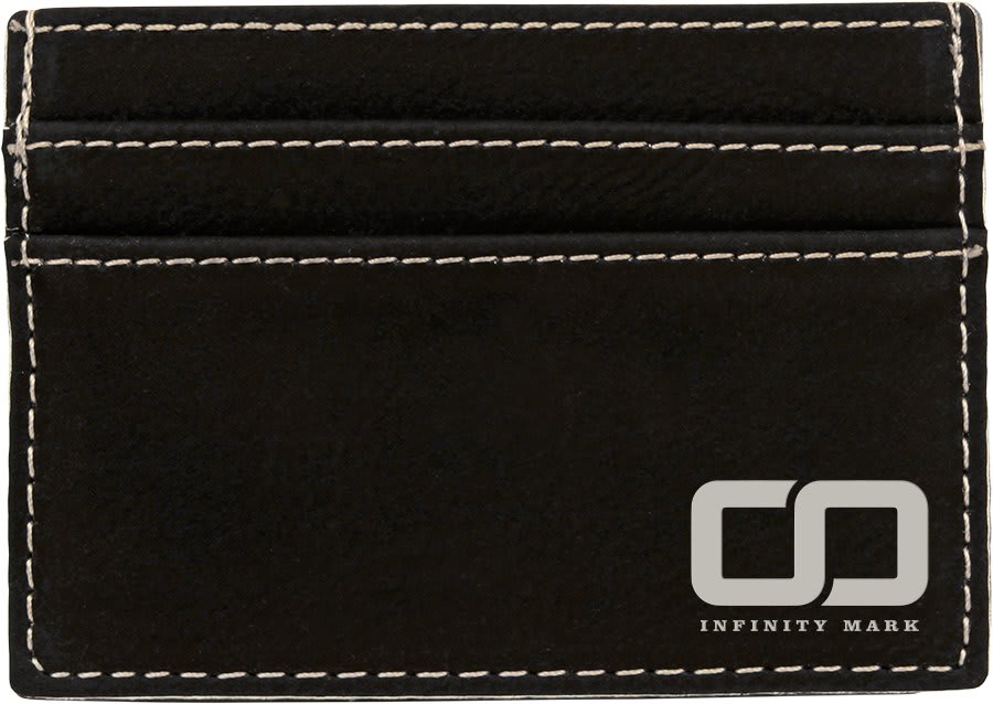 Personalized Black/Silver Leatherette Wallet Clip - Leatherette