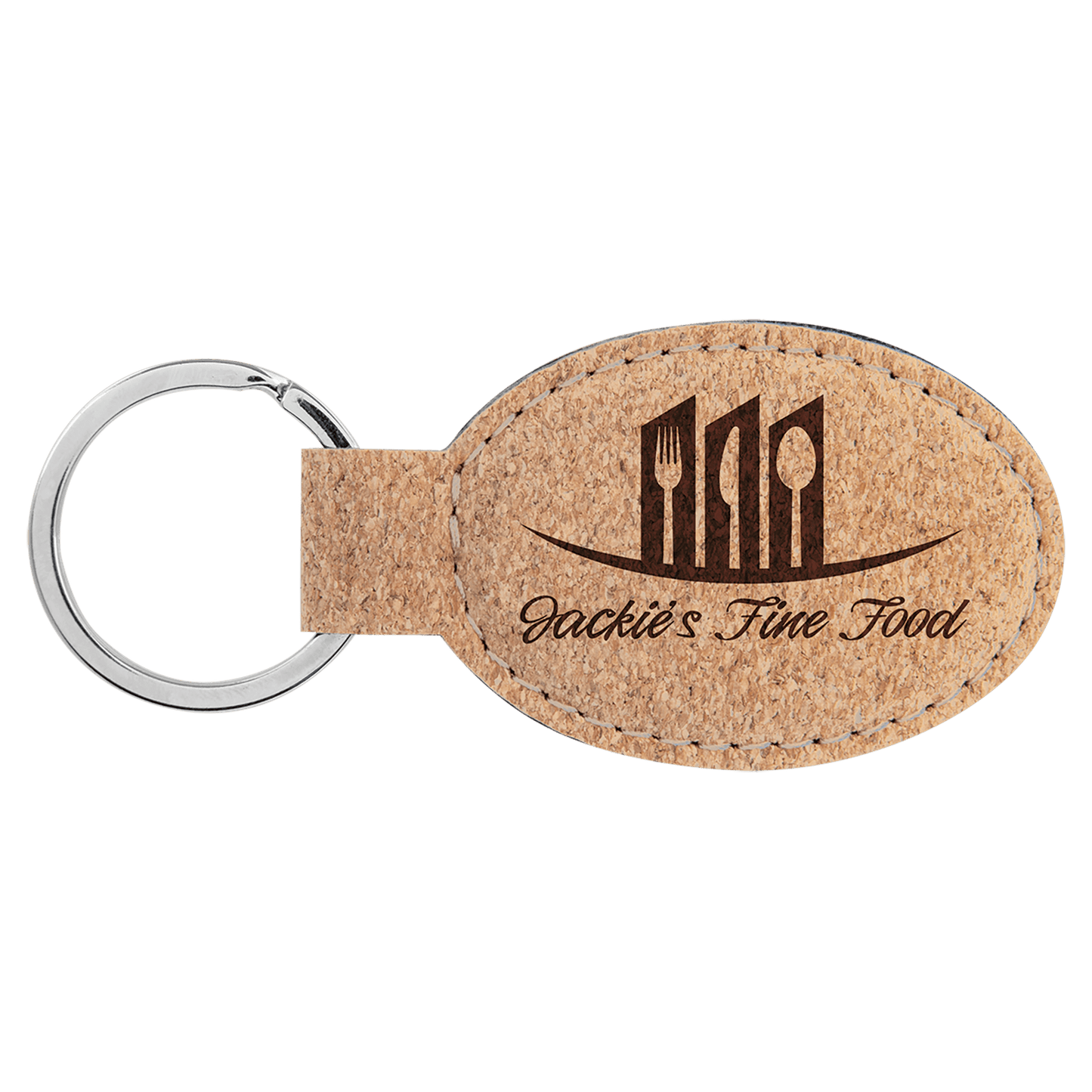 Cork Oval Personalized Keychain - Stainless Steel