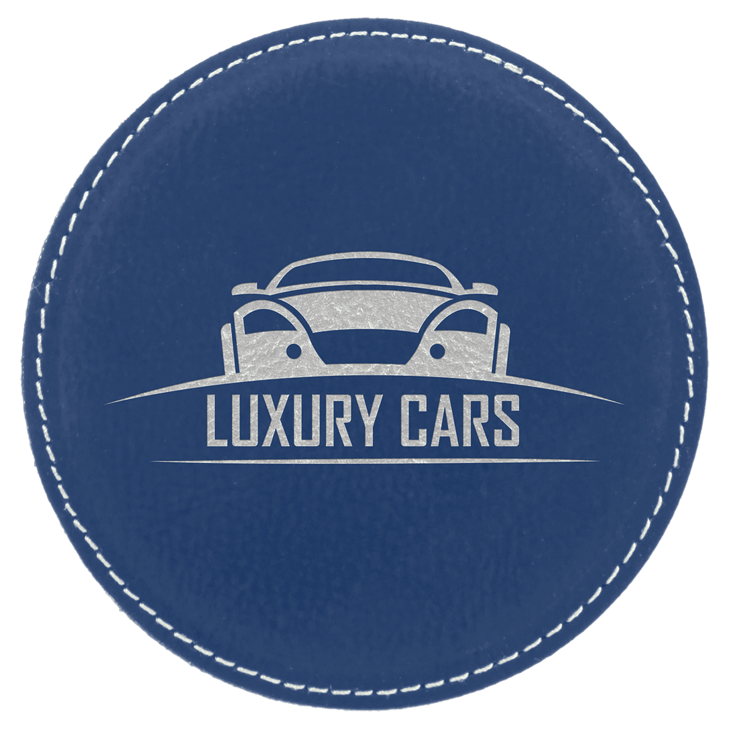 Custom Blue/Silver Round Leatherette Coaster - Leatherette