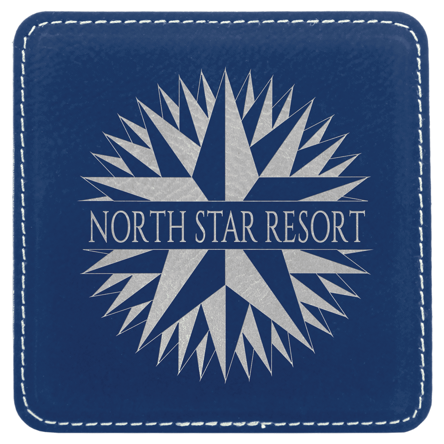 Custom Blue/Silver Square Leatherette Coaster - Leatherette