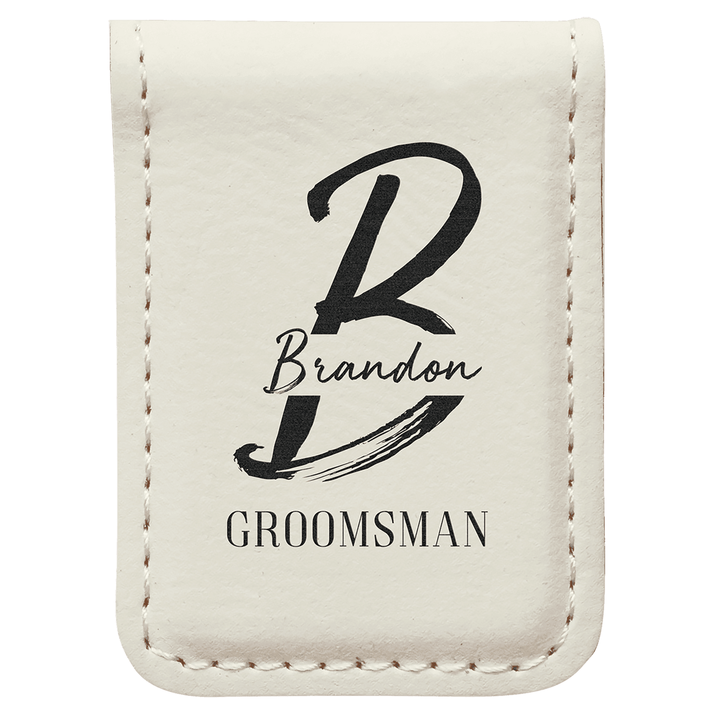 White Leatherette Engraved Money Clip - Leatherette