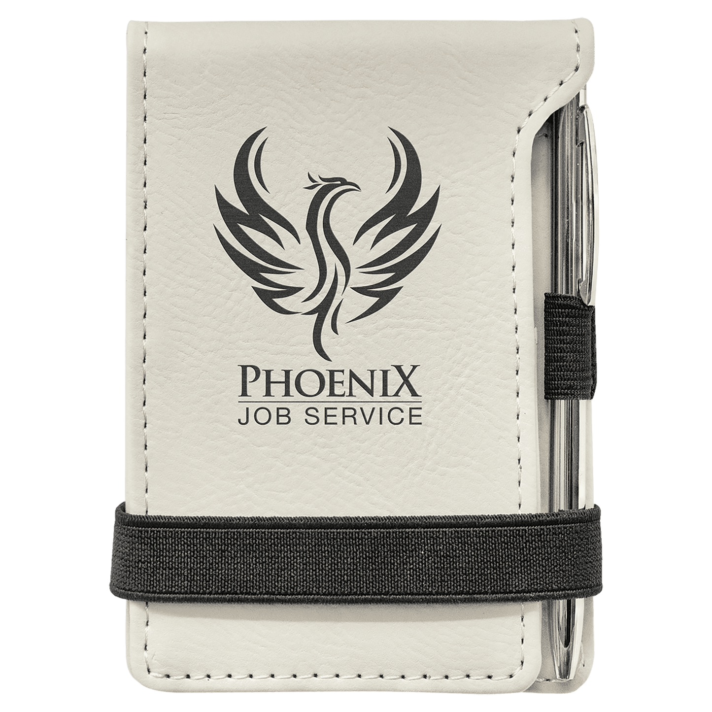 Personalized White Leatherette Mini Notepad with Pen - Leatherette