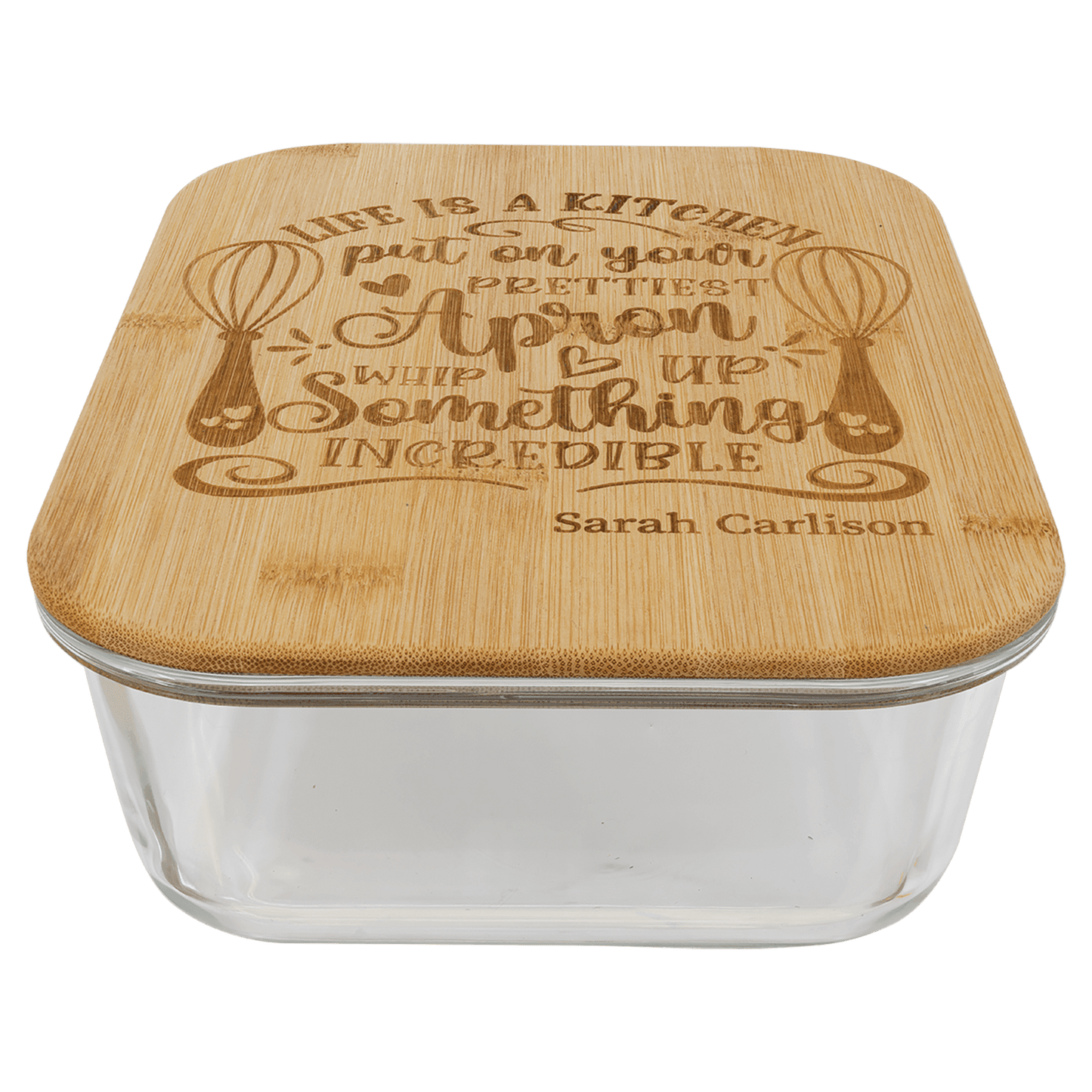 Rectangle Custom Engraved Glass Container with Bamboo Lid