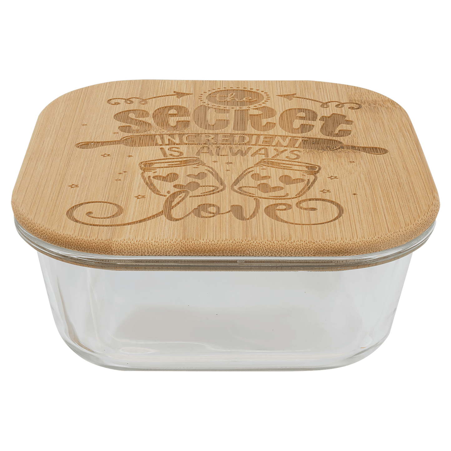 Square Custom Engraved Glass Container with Bamboo Lid
