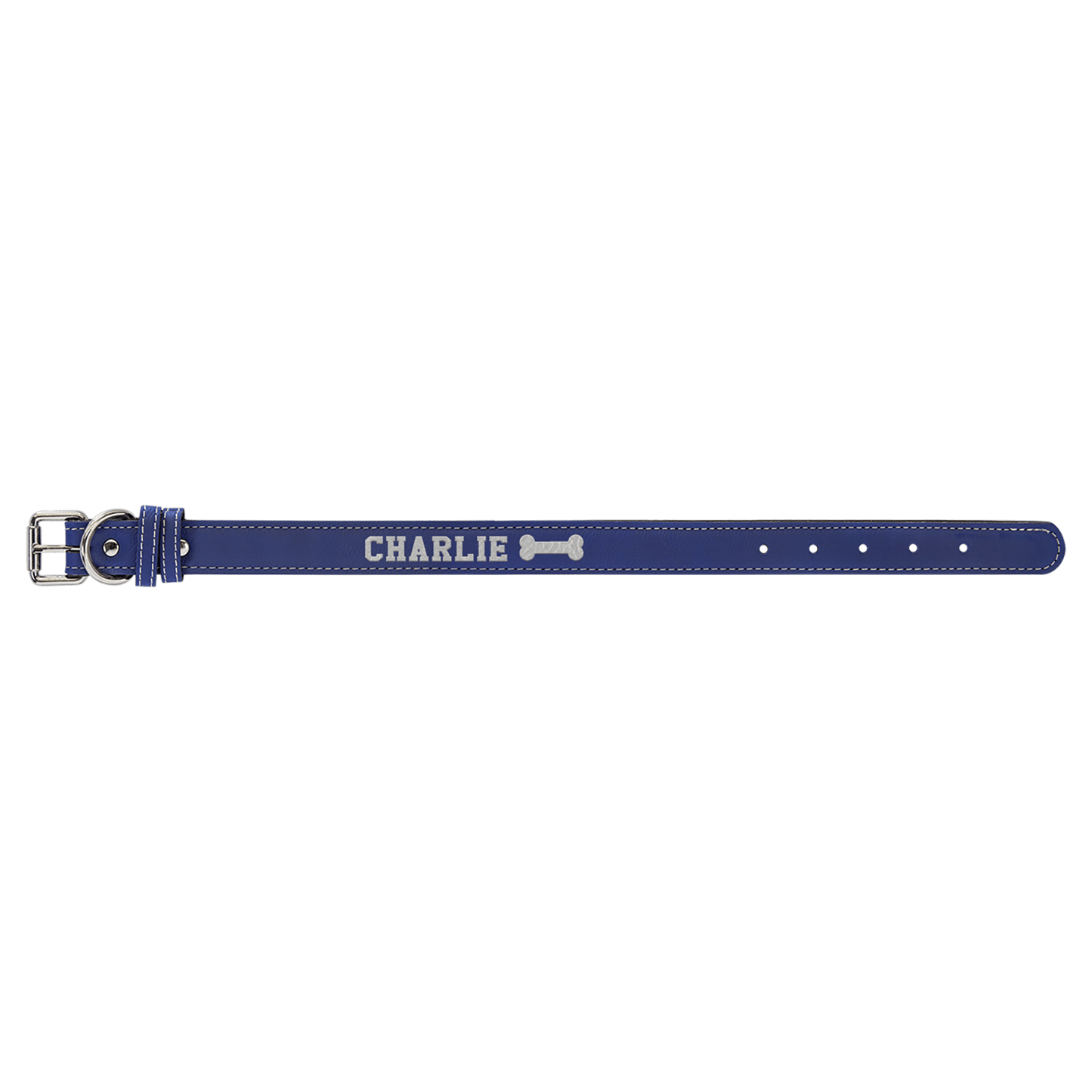 Personalized Blue/Silver Small Leatherette Dog Collar - Leatherette