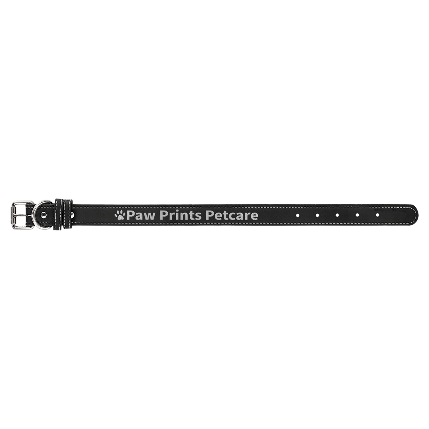 Personalized Black/Silver Medium Leatherette Dog Collar - Leatherette