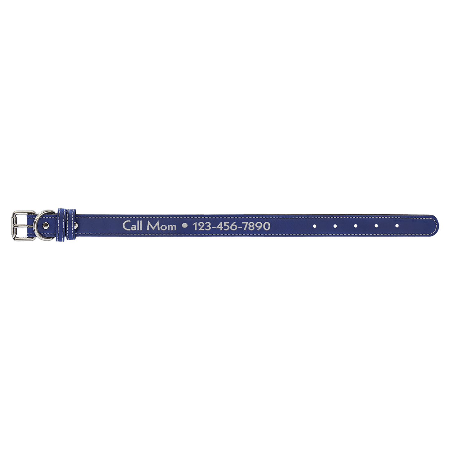 Personalized Blue/Silver Medium Leatherette Dog Collar - Leatherette