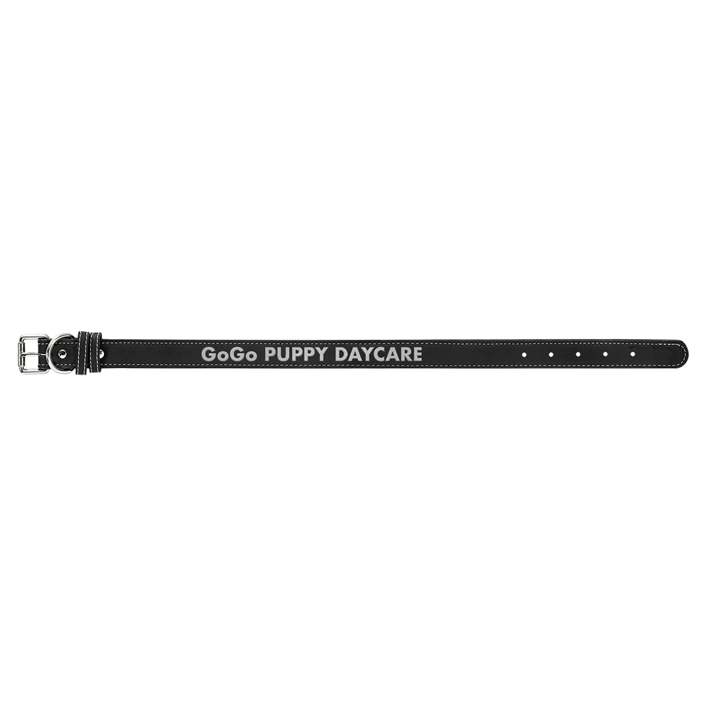 Personalized Black/Silver Large Leatherette Dog Collar - Leatherette