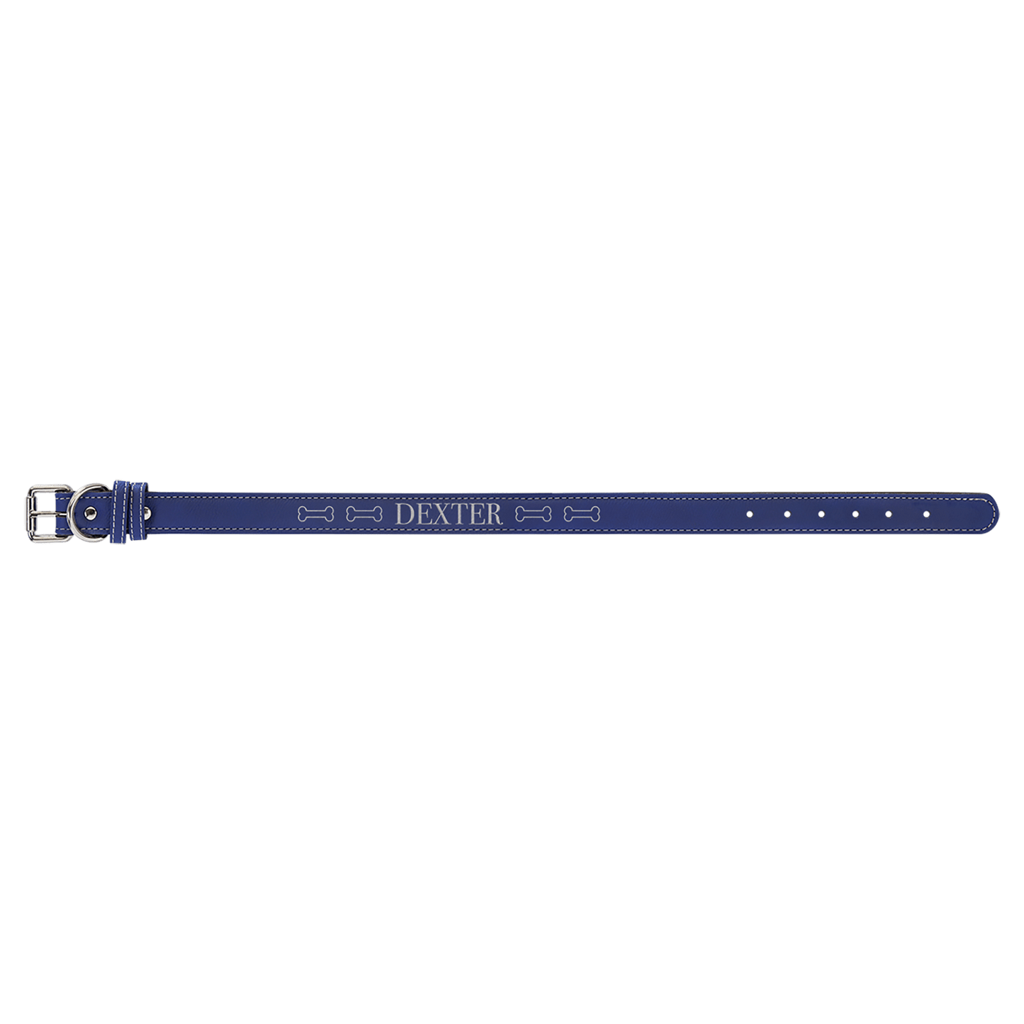 Personalized Blue/Silver Extra Large Leatherette Dog Collar - Leatherette