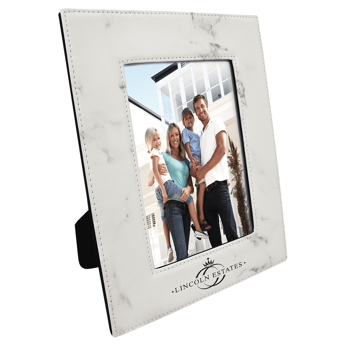 White Marble Leatherette Photo Personalized Photo Frame - Leatherette