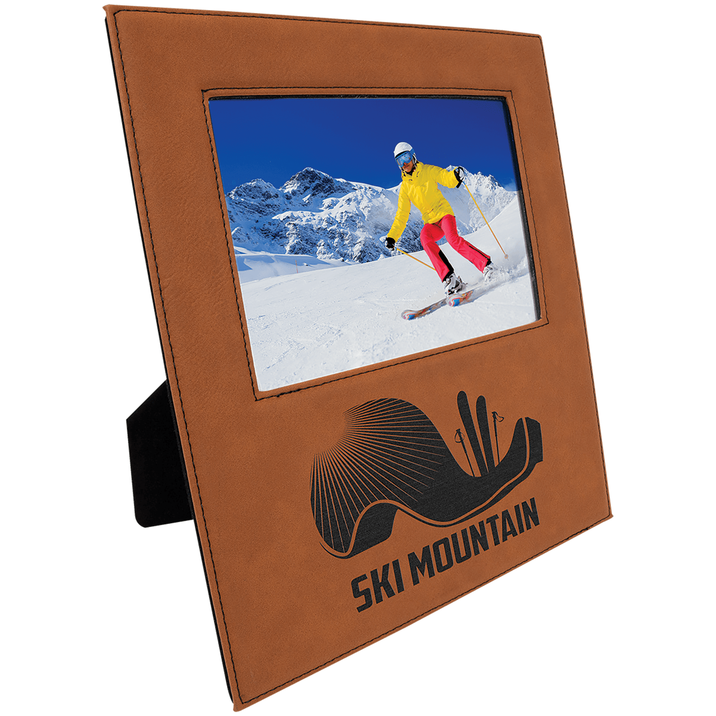 Rawhide Leatherette Photo Personalized Photo Frame with Large Engraving Area - Leatherette