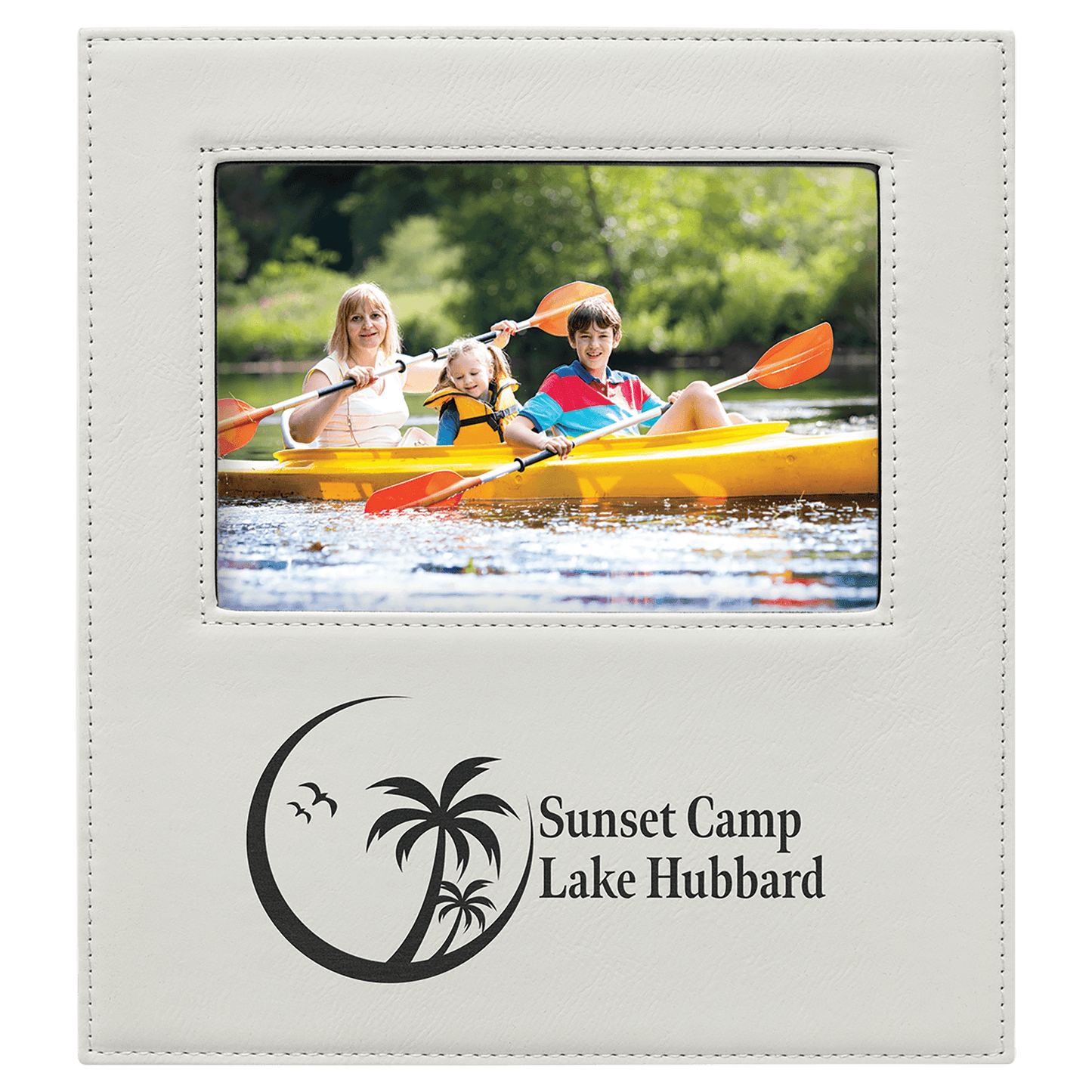 White Leatherette Photo Personalized Photo Frame with Large Engraving Area - Leatherette