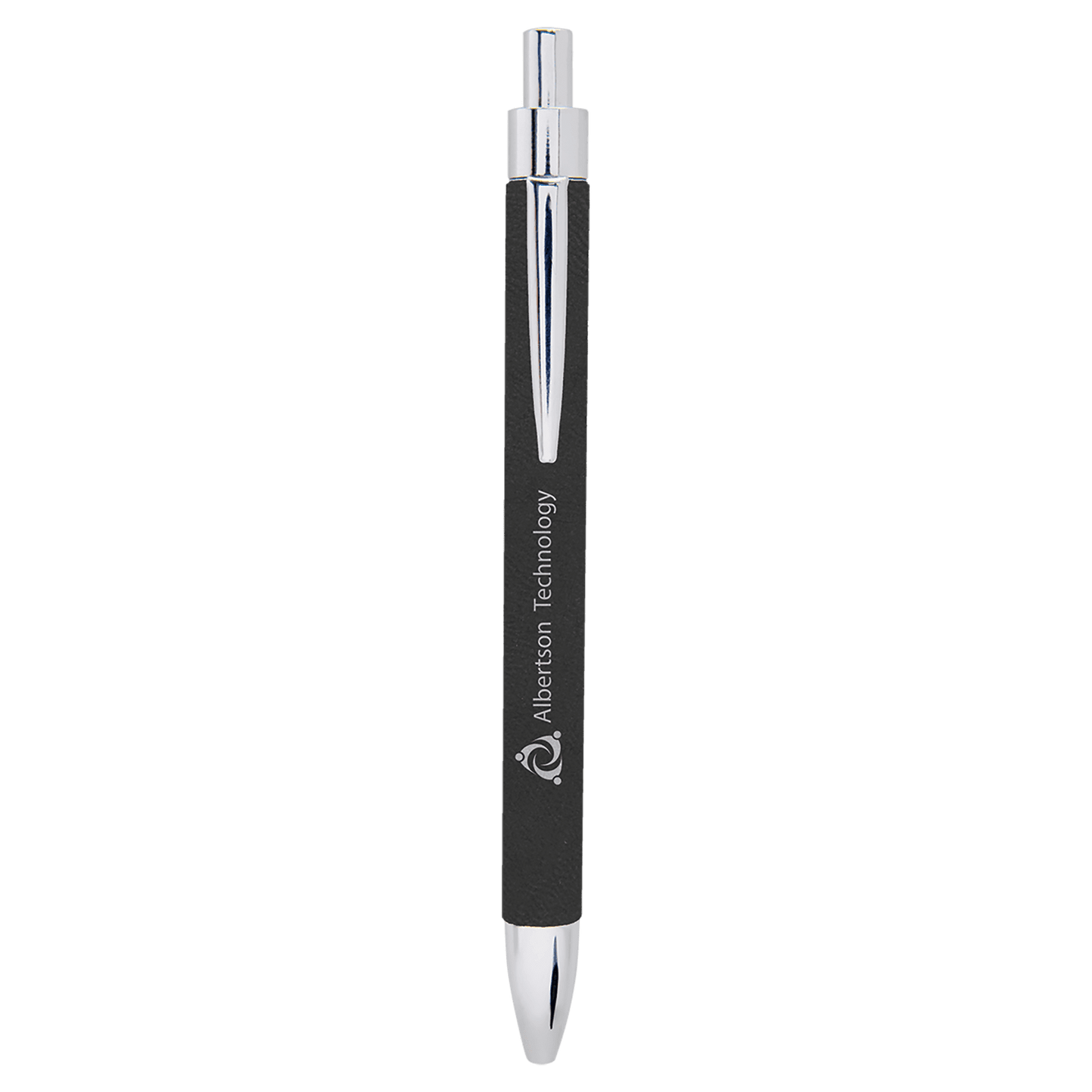 Personalized Black/Silver Leatherette Ballpoint Pen - Leatherette