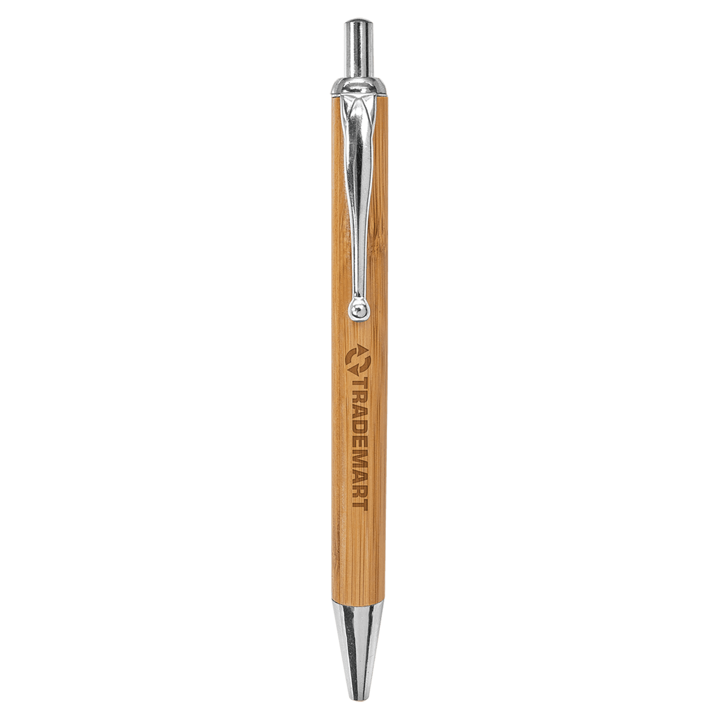 Personalized Bamboo Ballpoint Pen with Silver Trim