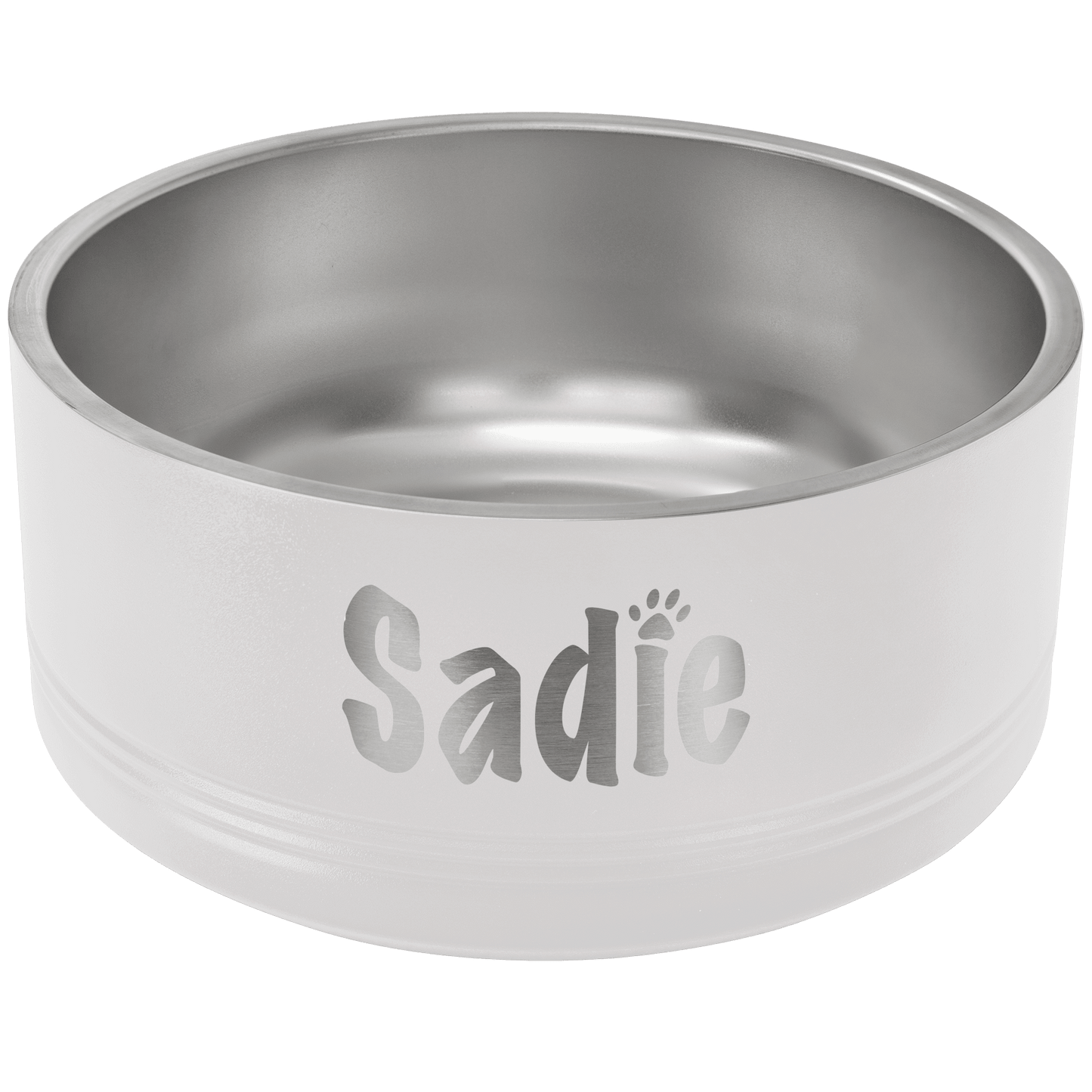 Personalized White 64 oz. Polar Camel Powder Coated Stainless Steel Dog Bowl