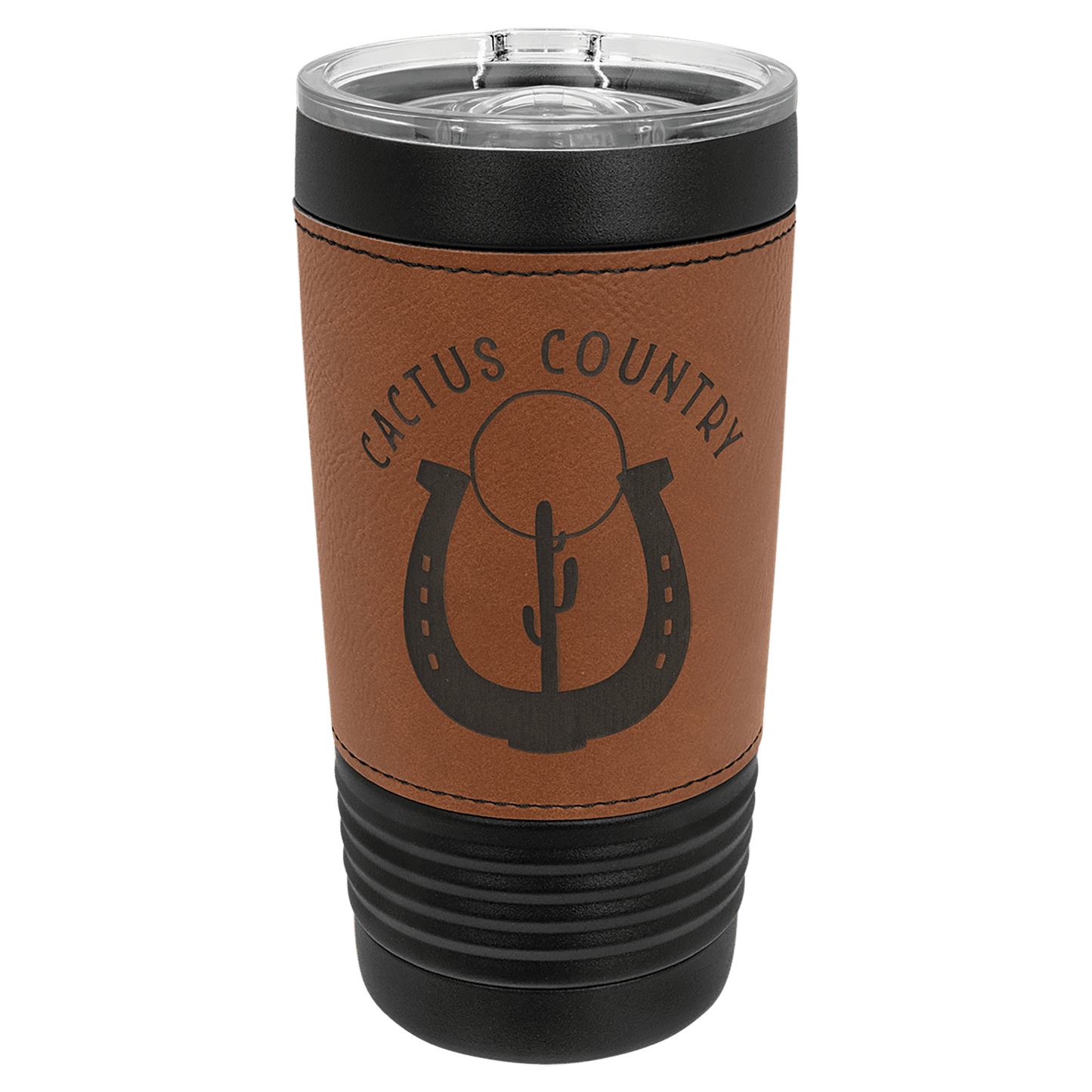 Custom Black with Rawhide Leatherette Wrapped 20 oz. Polar Camel with Slider Lid