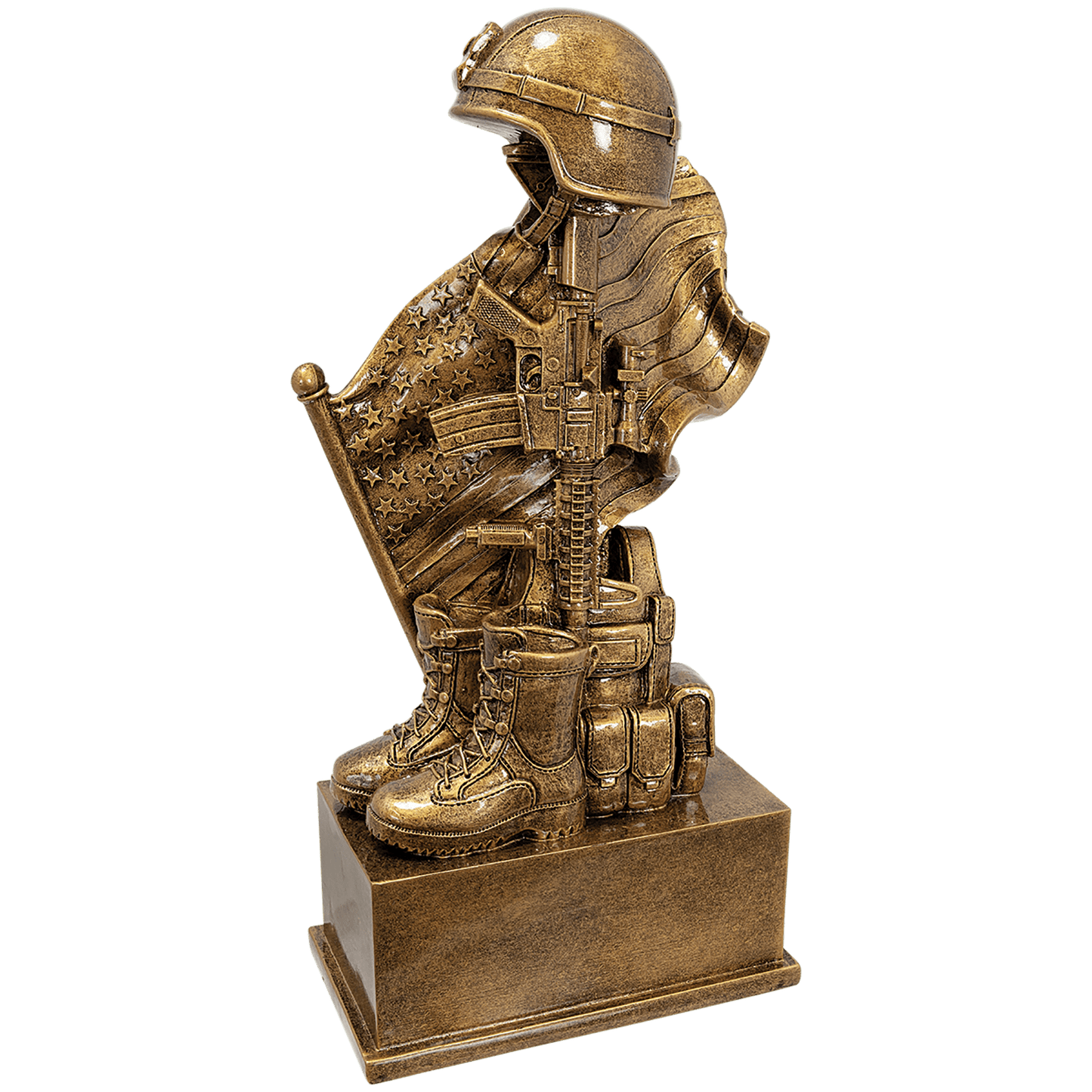 Personalized Antique Gold Military Resin Hlemet on Rifle