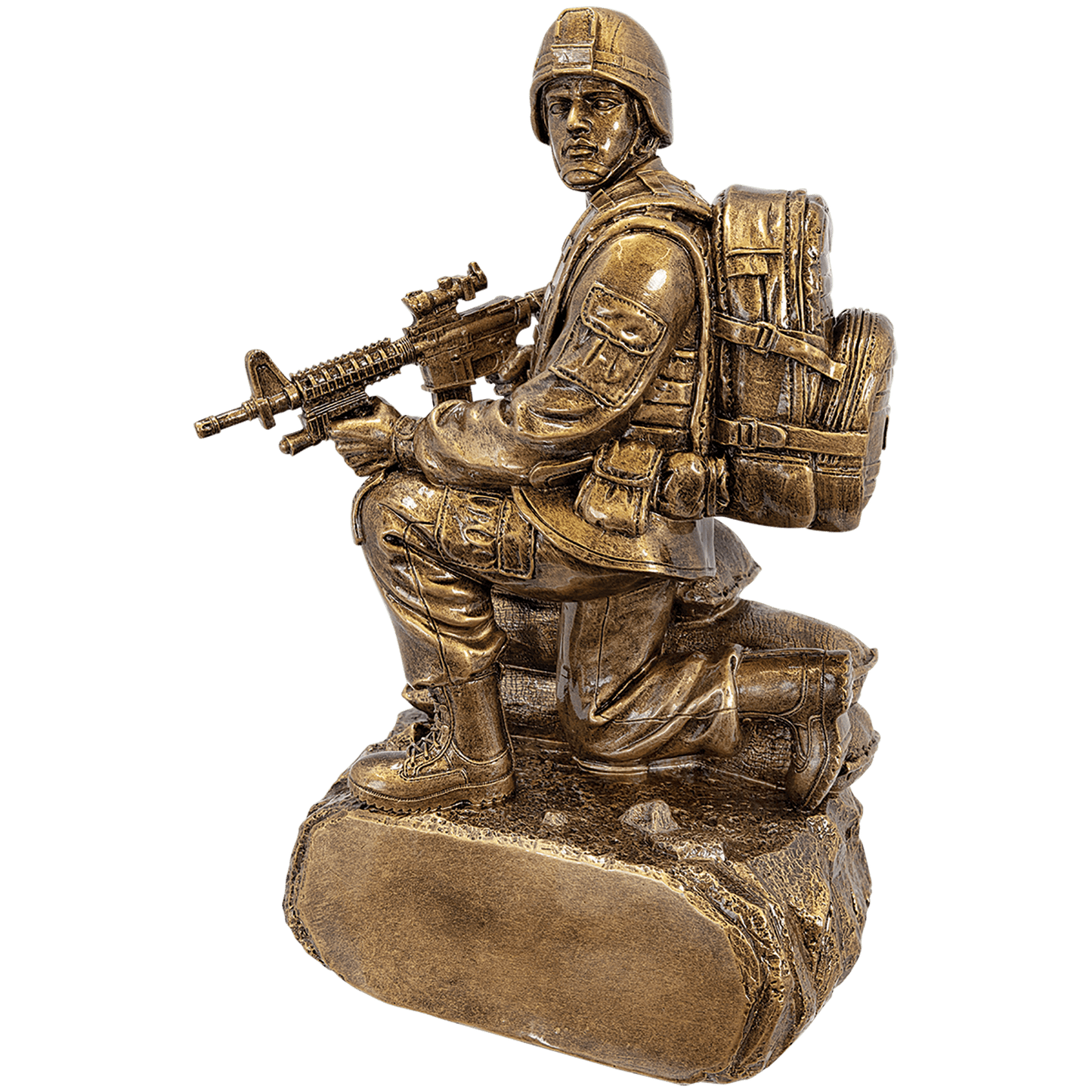 Personalized Antique Gold Military Resin Kneeling with Sandbags