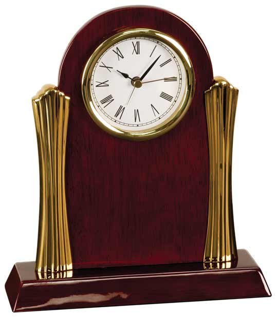 Arch Rosewood Personalized Desk Clock with Gold Metal Columns
