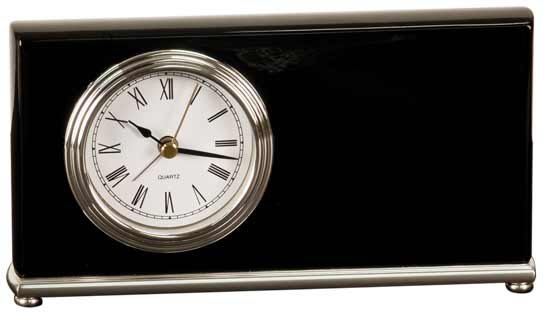 Black Horizontal Personalized Desk Clock - Wood