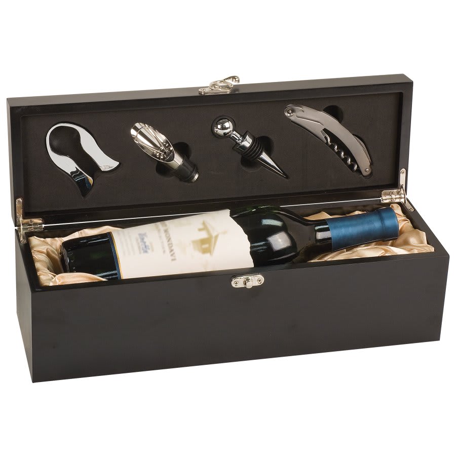 Custom Matte Black Finish Single Wine Presentation Box with Tools