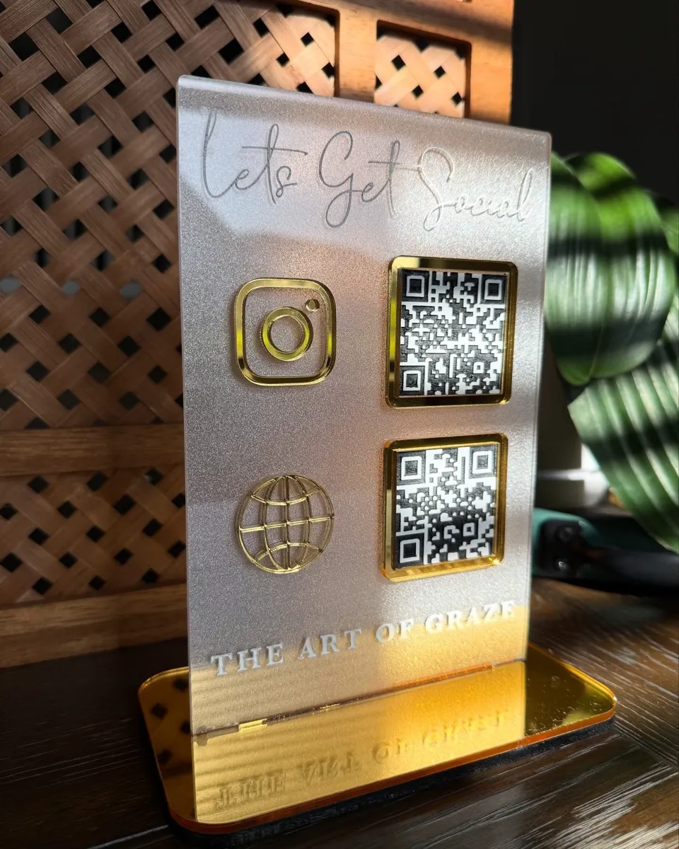 The Art of Graze — custom acrylic QR code social media display sign