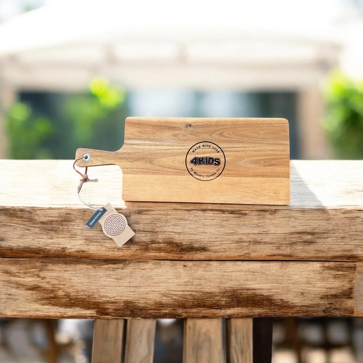 Custom laser engraved acacia wood cutting board — personalized housewarming or wedding gift by Palm Coast Customs, Estero Florida