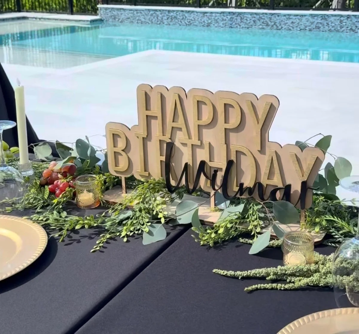 Custom birthday centerpiece table sign — personalized laser engraved event décor for Wilmat celebration
