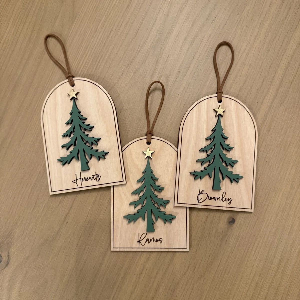 Custom wooden stocking name tags — laser engraved personalized holiday décor, Southwest Florida