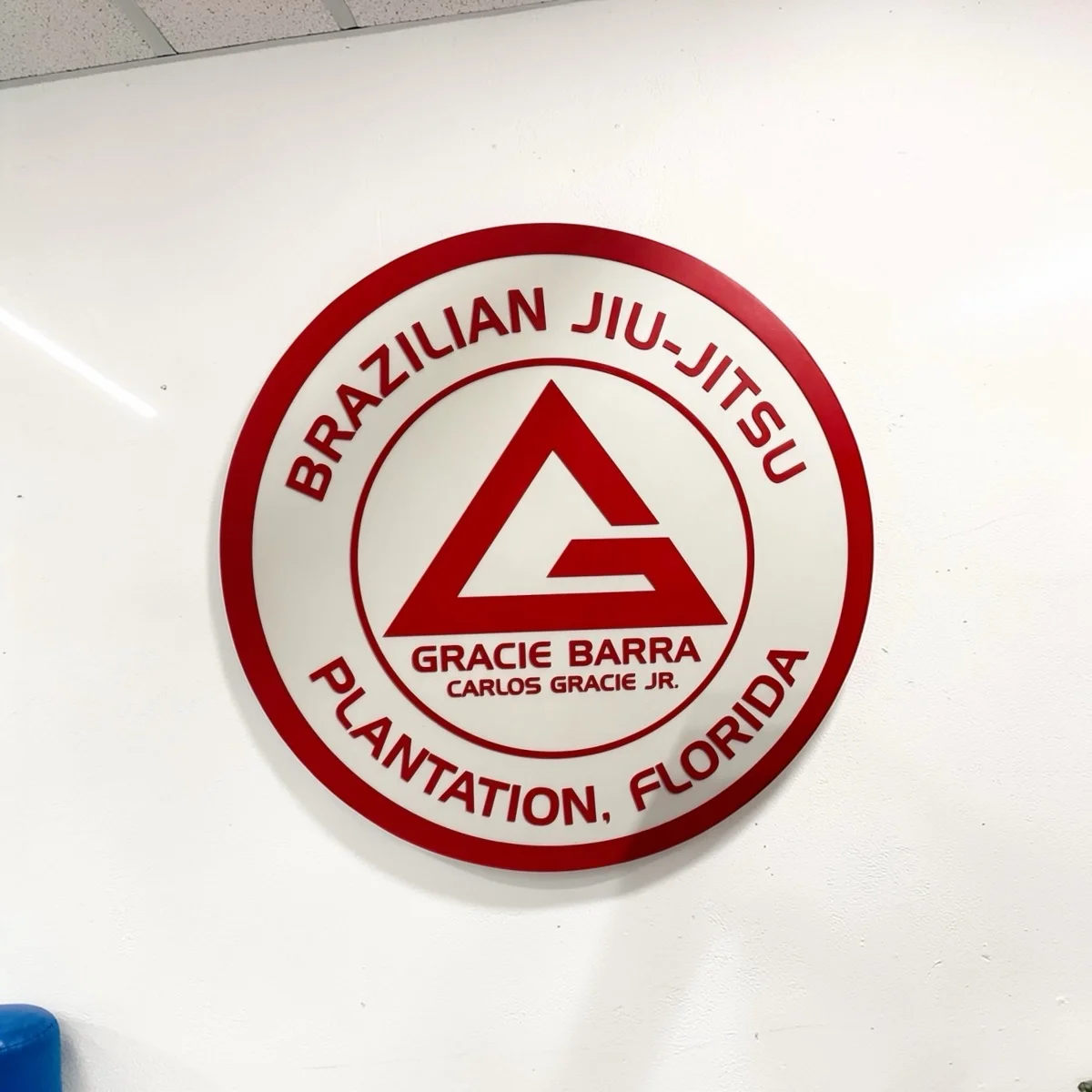 Gracie Barra BJJ academy wall logo sign — custom laser engraved acrylic business branding, Plantation Florida