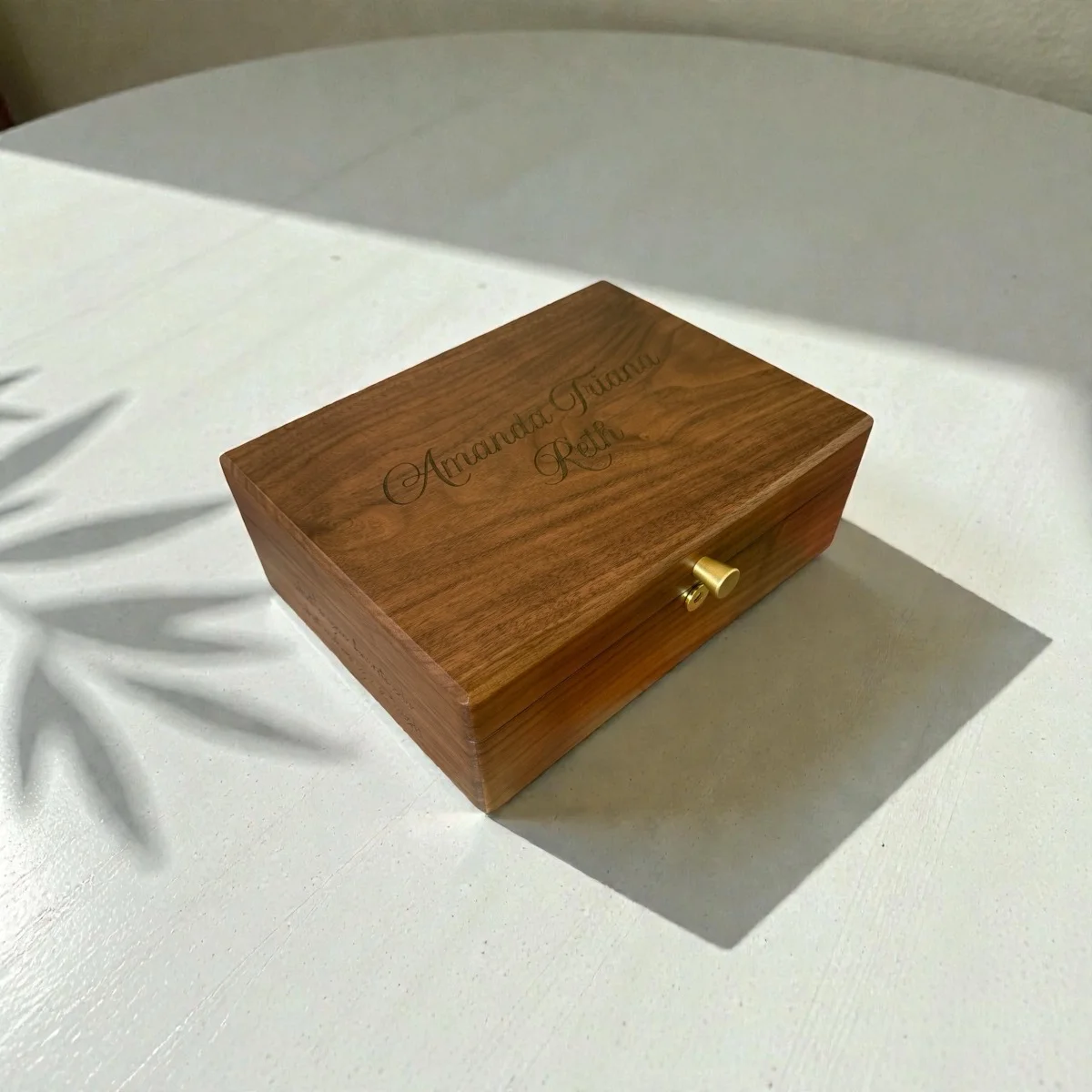 Personalized laser engraved walnut keepsake box — custom memory box for gifts and special occasions, Palm Coast Customs