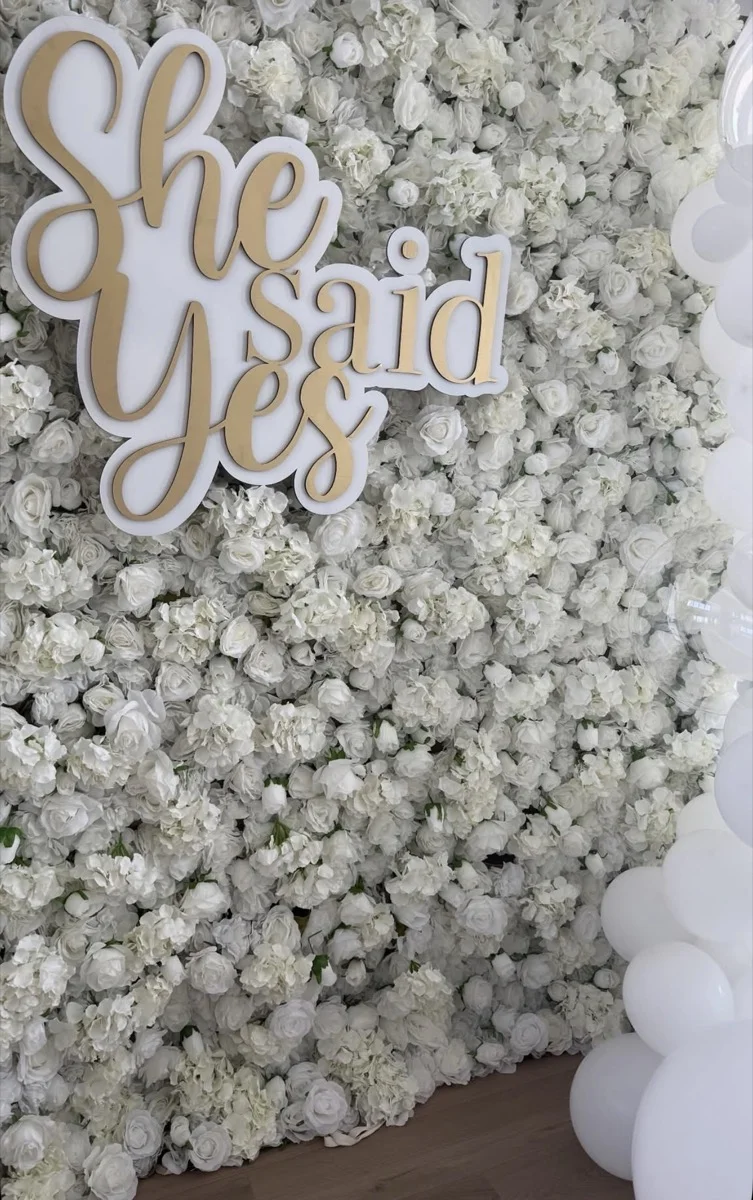 She Said Yes gold mirror engagement sign — custom laser engraved acrylic proposal keepsake, Southwest Florida