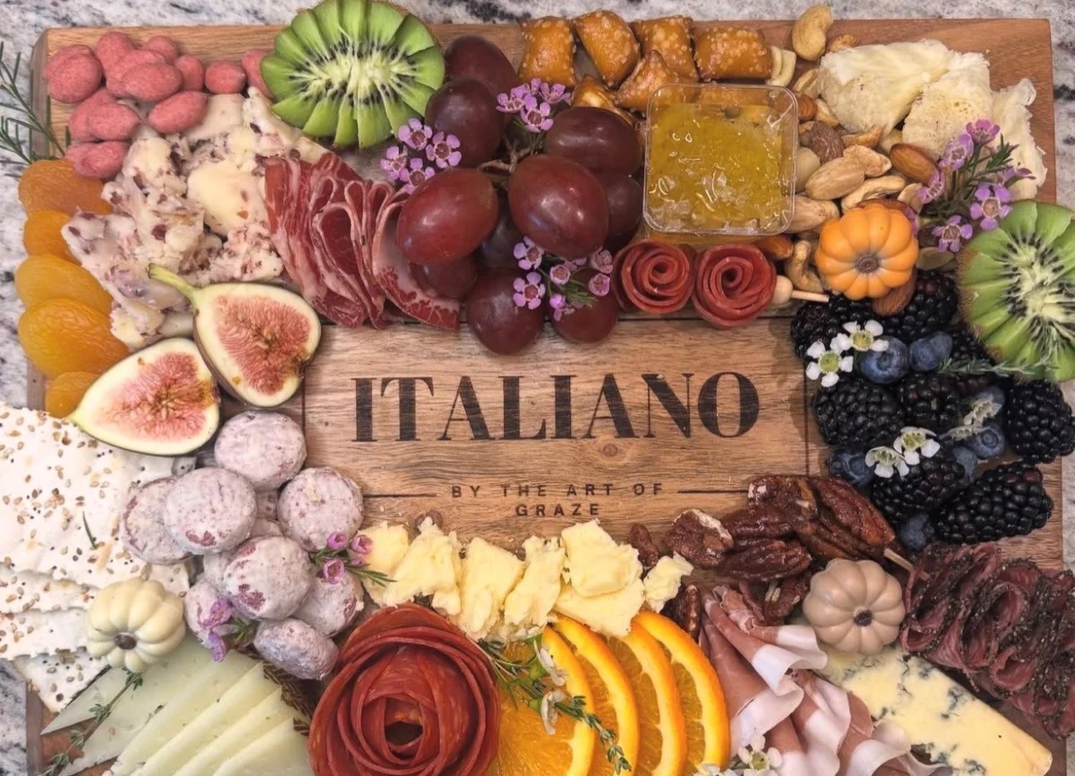 Styled branded charcuterie board — custom laser engraved corporate gift, Naples Florida