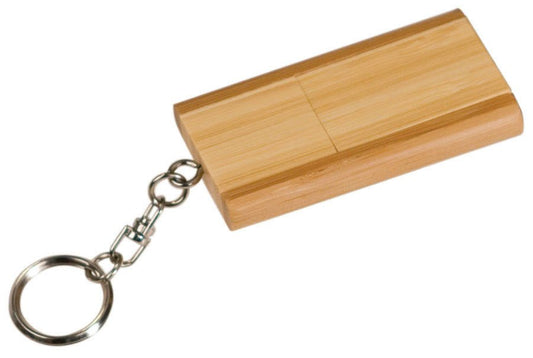 8GB Flip Style USB Flash Drive with Personalized Keychain - Bamboo