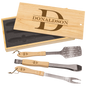 Personalized Three piece BBQ set in Pine Box