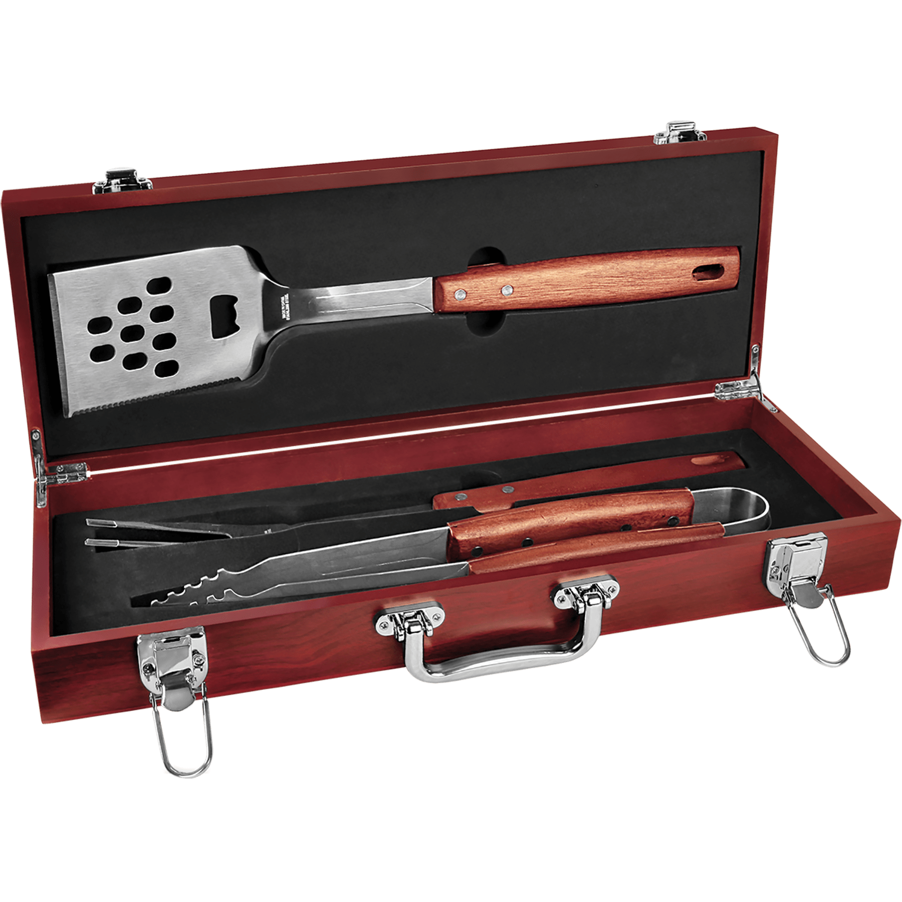 Personalized Rosewood Finish BBQ Gift Set - Stainless Steel