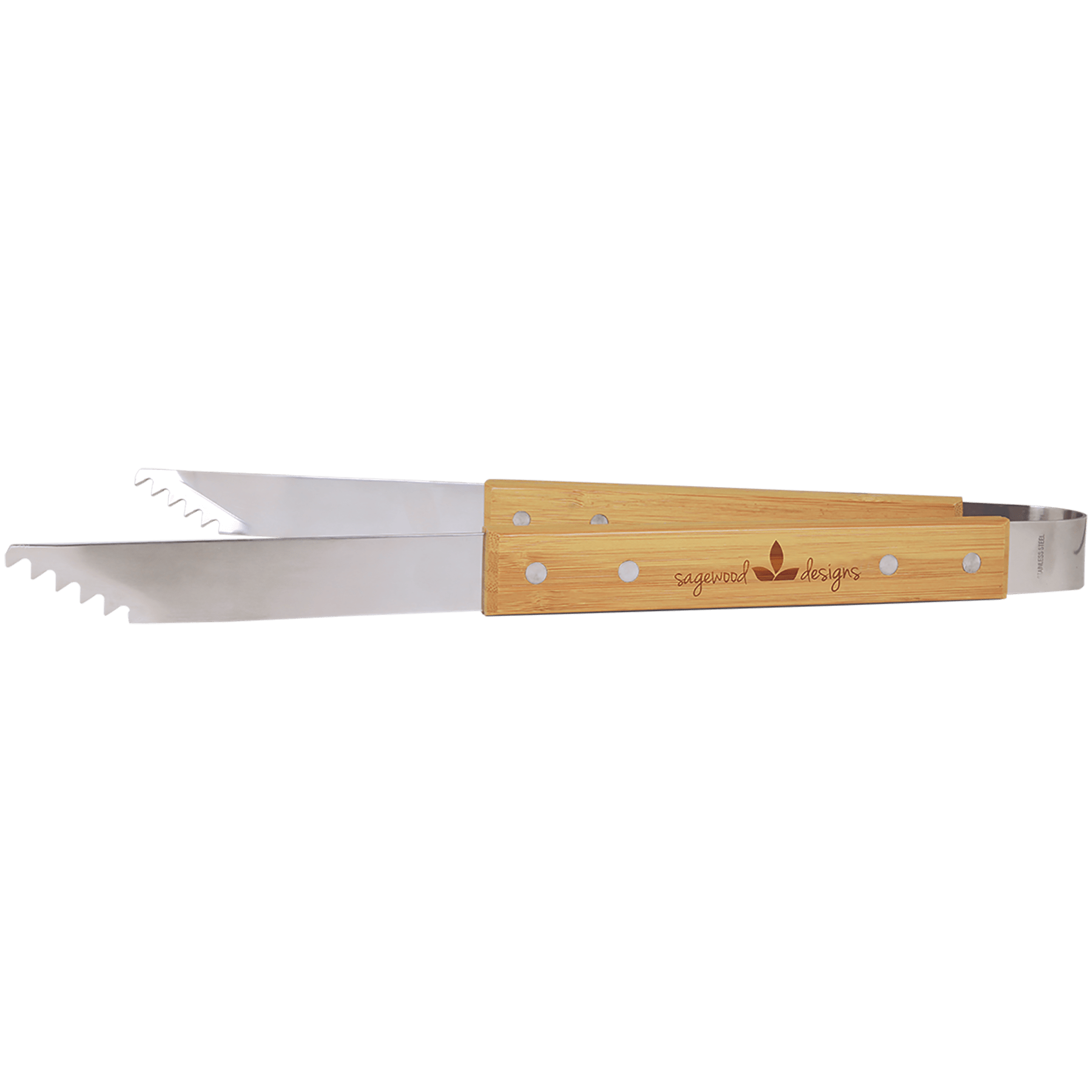Personalized Stainless Steel BBQ Tongs with Bamboo Handle