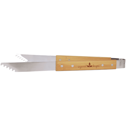 Personalized Stainless Steel BBQ Tongs with Bamboo Handle