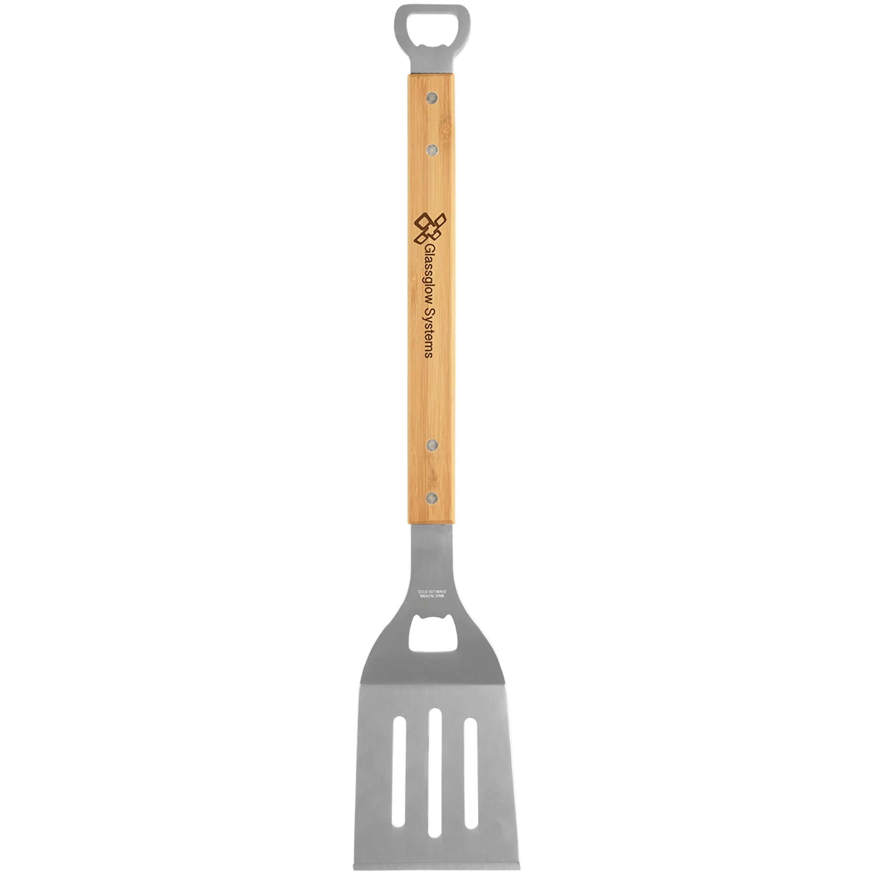 BBQ Spatula with 2 Personalized Bottle Openers - Bamboo