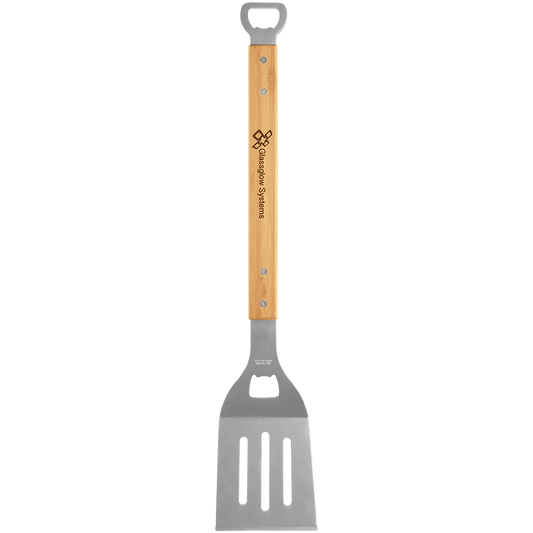 BBQ Spatula with 2 Personalized Bottle Openers - Bamboo