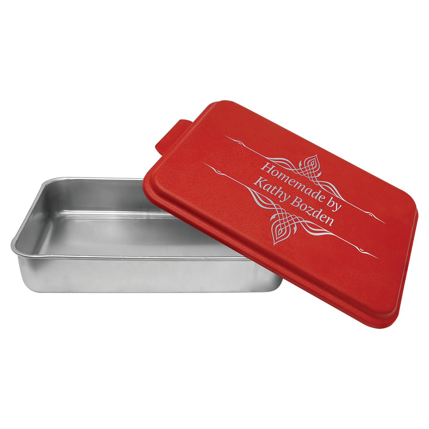Personalized Aluminum Cake Pan with Red Powder Coated Lid