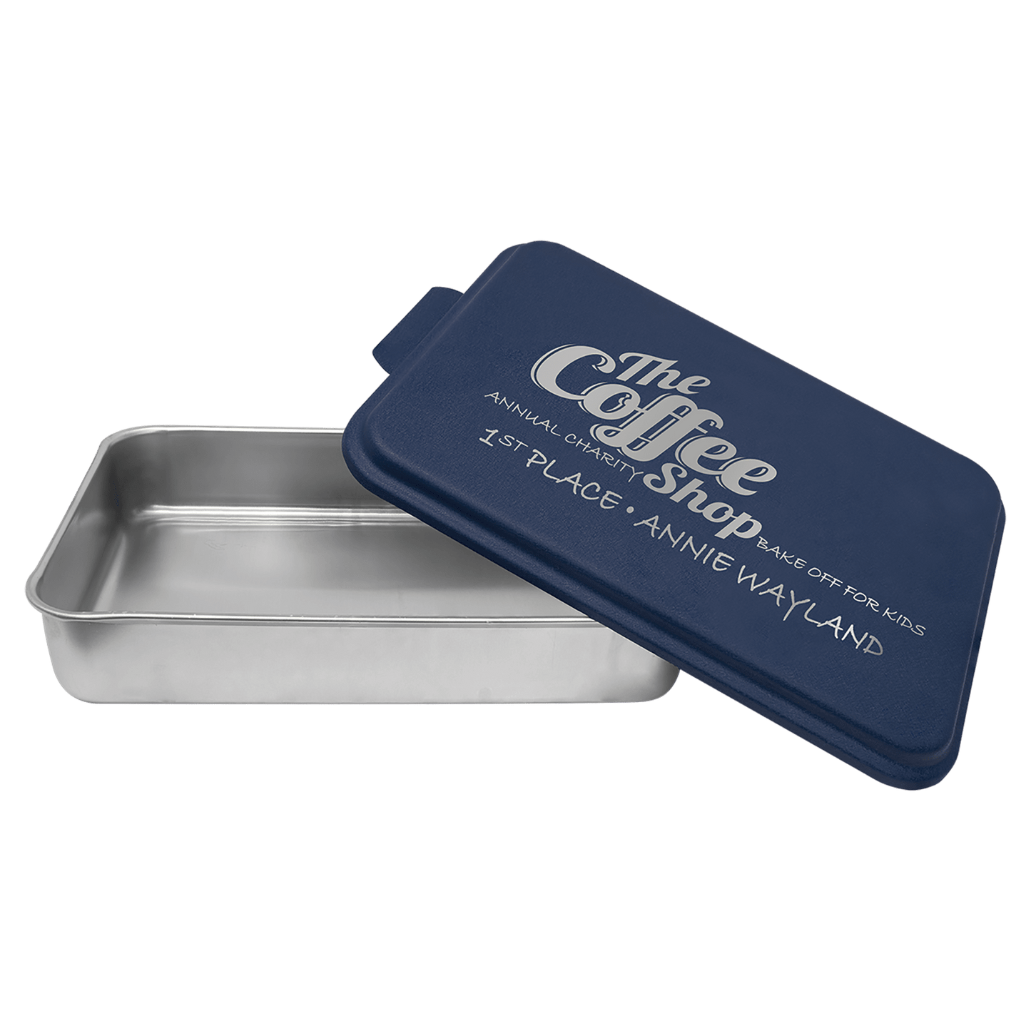 Personalized Aluminum Cake Pan with Navy Blue Powder Coated Lid