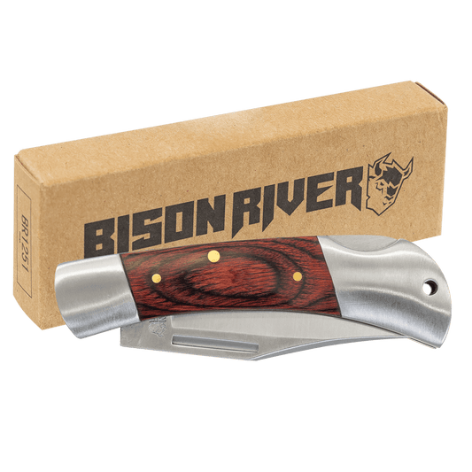 Personalized Bison River Wood Handle Folding Knife - Wood