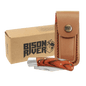 Personalized Bison River Wood Handle Folding Knife with Leather Sheath - Leather