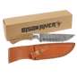 Personalized Fixed Blade Wood Handle Knife with Damascus Steel Blade and Leather Sheath - Leather