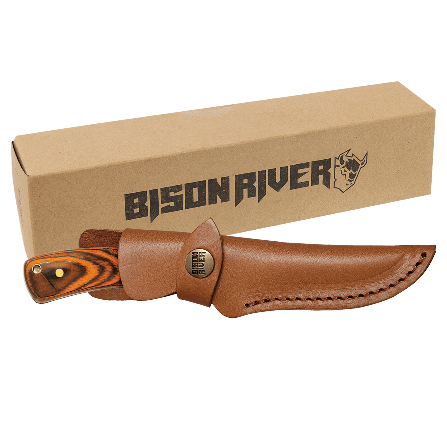 Personalized Fixed Blade Wood Handle Knife with Stainless Steel Blade and Leather Sheath - Wood