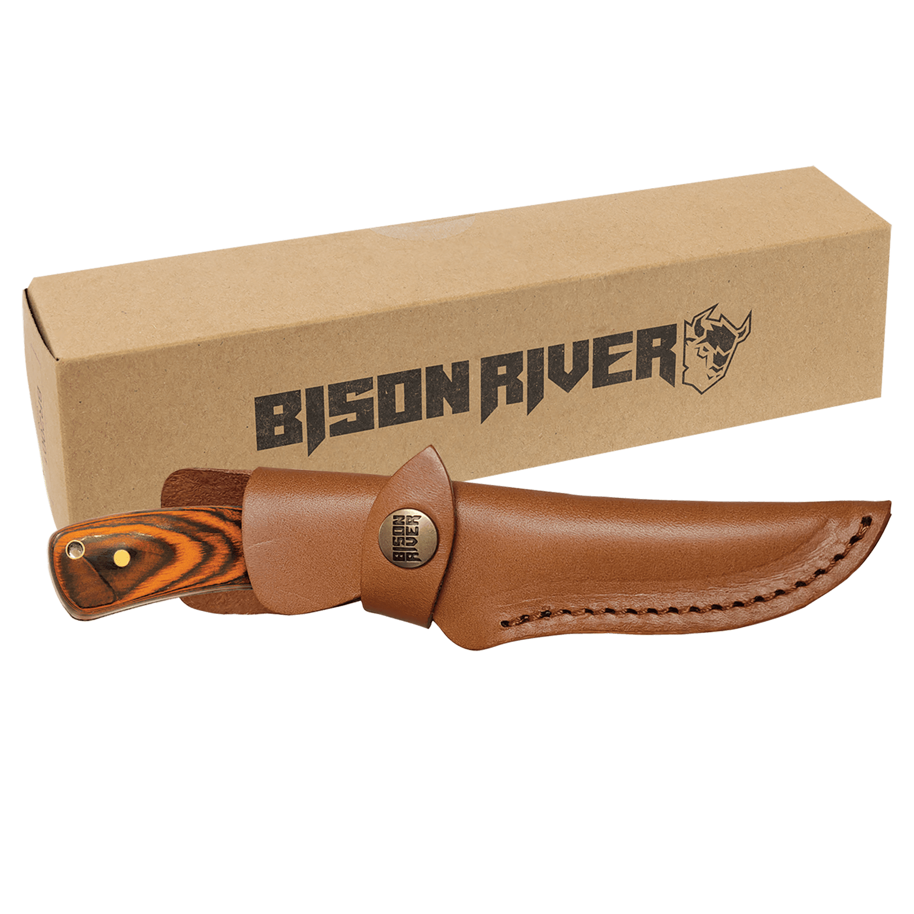 Personalized Fixed Blade Wood Handle Knife with Stainless Steel Blade and Leather Sheath - Wood
